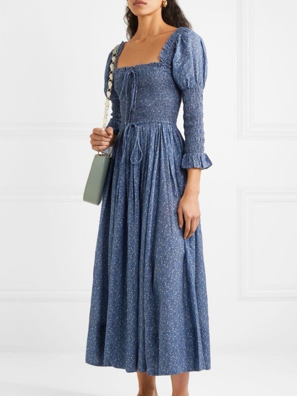 Doen Bijou Midblue California Wildflower Midi Dress with Puff Sleeves - Picture 8 of 9